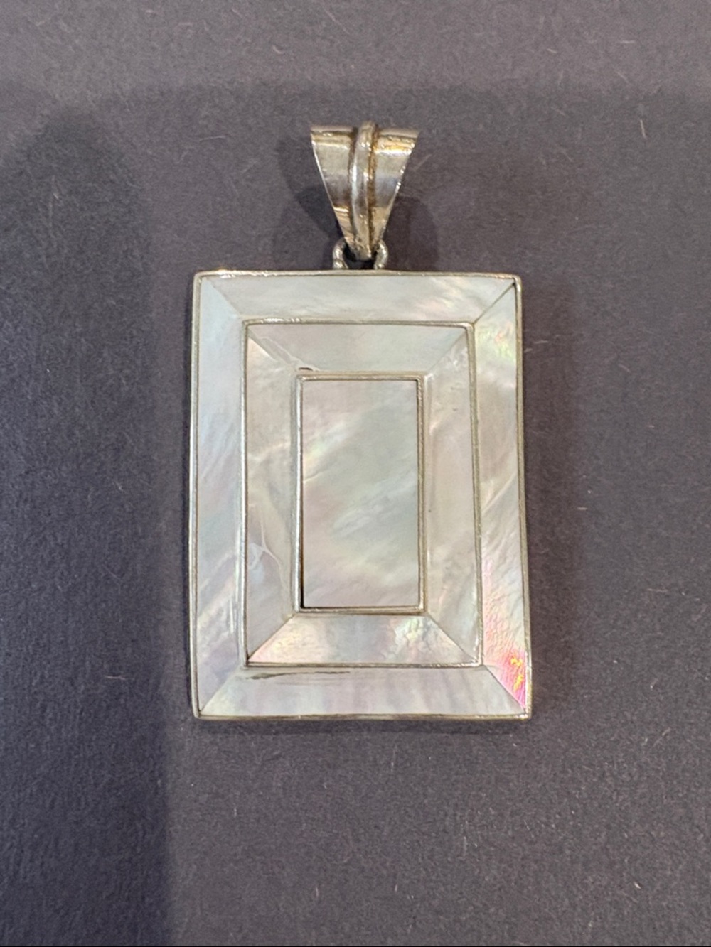 Mother of Pearl Rectangular Pendant Necklace - Silver Tone